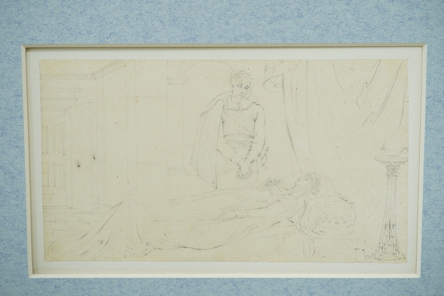 Set of four pencils on tracing paper?, Classical scenes and figures, 9 x 17cm, mounted, unframed. Condition - fair